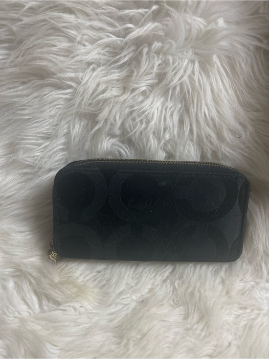 Coach Handbags - Coach Black Signature Zip Around  Accordion Wallet gold tone hardwares .